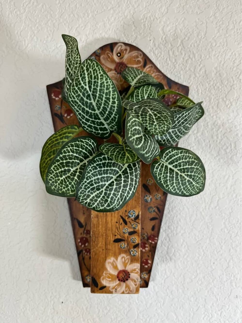 Vintage Hand-Painted Wooden Wall Pocket Planter